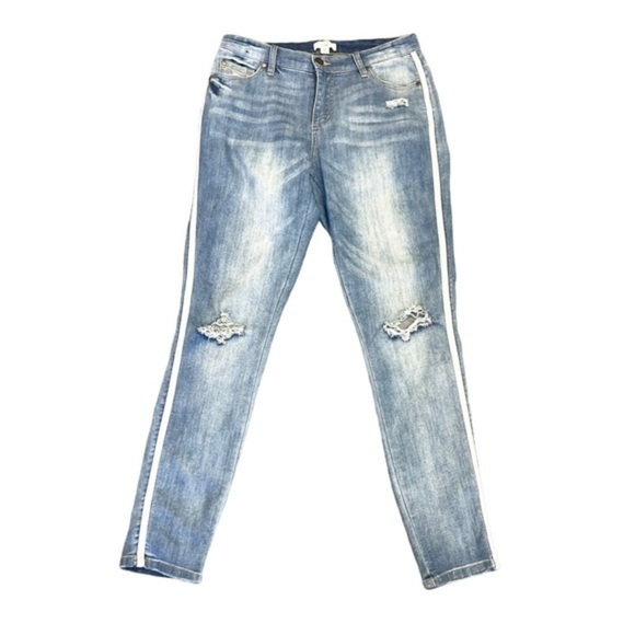 EASEL Los Angeles Blue Distressed Side Stripe Denim Skinny Jeans Size M - Picture 2 of 8